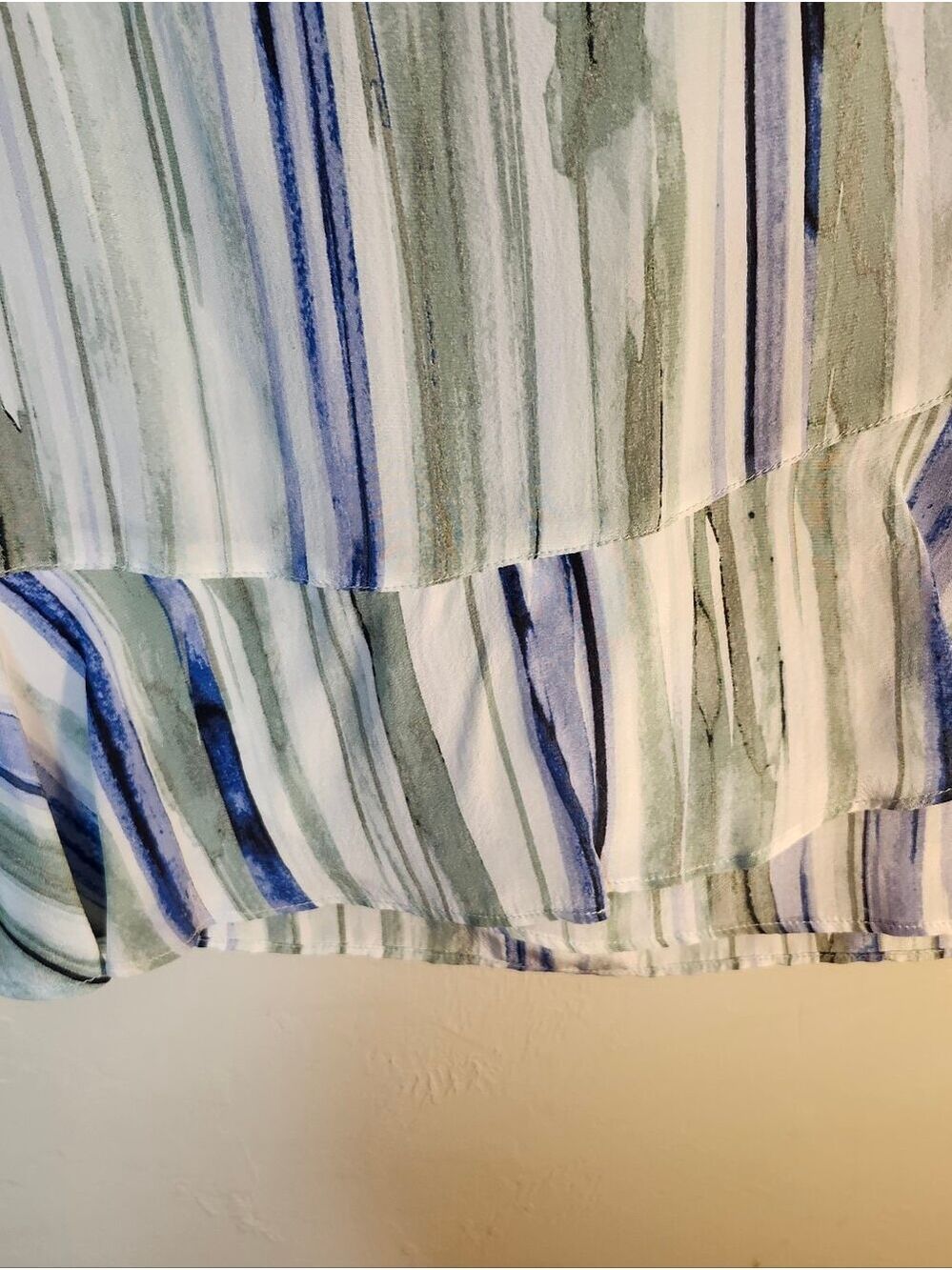 NIC+ZOE Silk Striped Sleeveless Ruffle-Hem Tank in Blue & Green - Picture 5 of 6